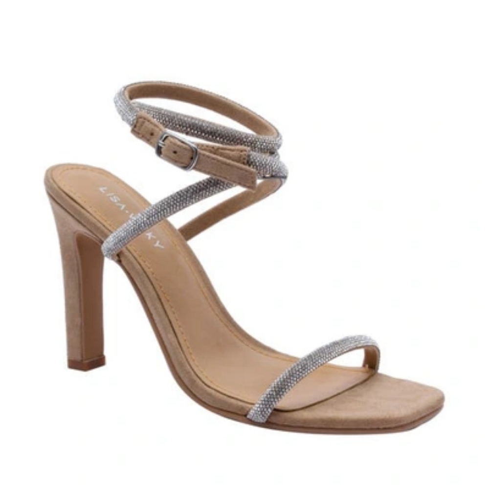 Lisa Kay Beige Heeled Sandal with Silver Straps